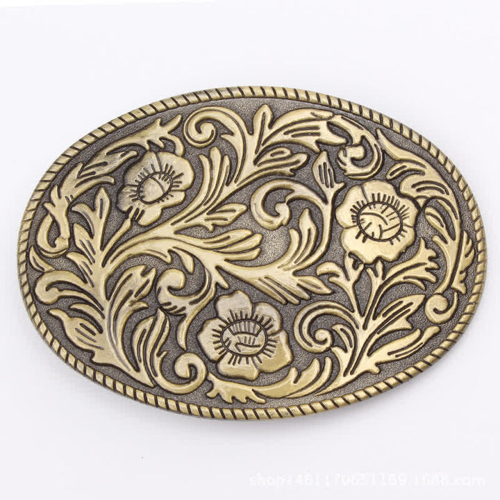 Cintura in pelle con fibbia ovale floreale classica fai da te da uomo - Bronzo antico - Senza cintura - image 2