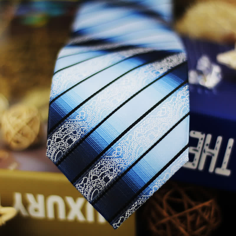 Cravatta da uomo a righe Paisley sfumate in tonalità di blu