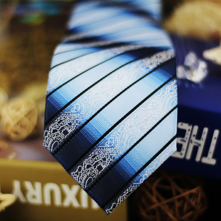 Cravatta da uomo a righe Paisley sfumate in tonalità di blu