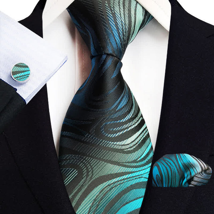 Set di 3 cravatte ondulate colore ciano scuro da uomo