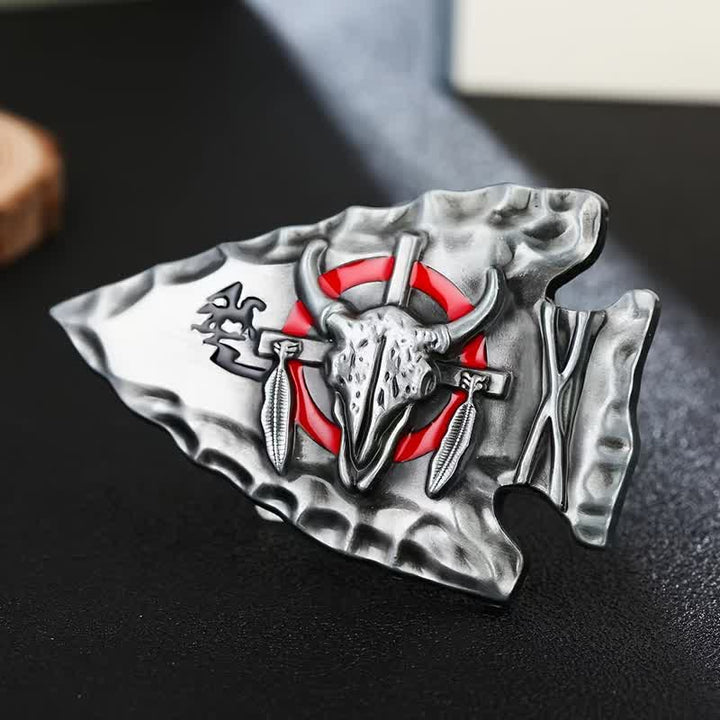 Cintura in pelle con fibbia a forma di toro a forma di punta di freccia fai da te da uomo - Argento antico - Senza cintura - image 0