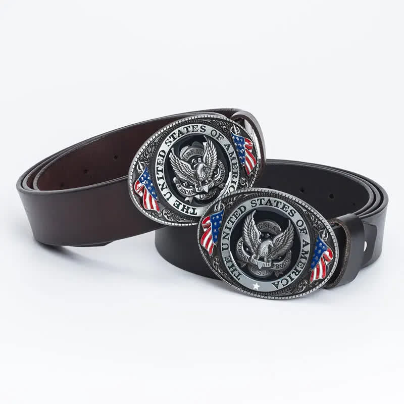 Cintura in pelle di lusso da uomo con bandiera americana e aquila - image 0