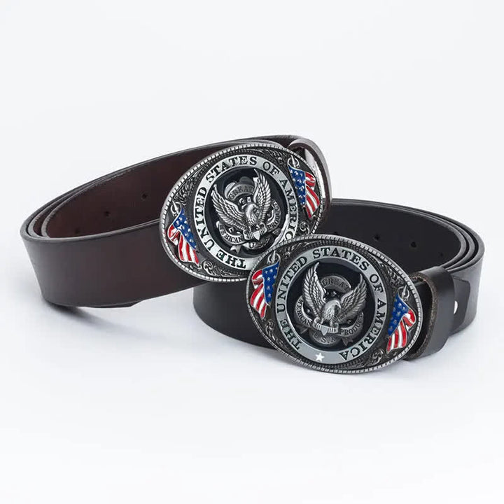 Cintura in pelle di lusso da uomo con bandiera americana e aquila - image 0