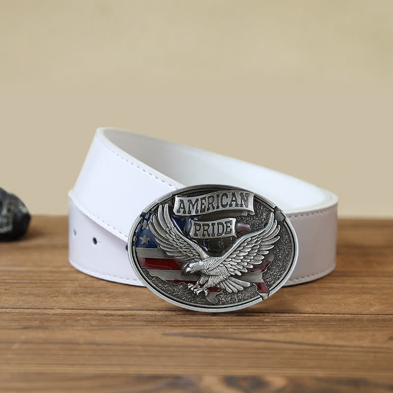 Cintura in pelle fai da te con fibbia American Pride Eagle da uomo - Aquila - Cintura PU bianca (40) - image 6