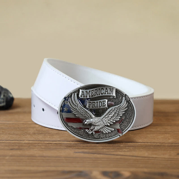 Cintura in pelle fai da te con fibbia American Pride Eagle da uomo - Aquila - Cintura PU bianca (40) - image 6