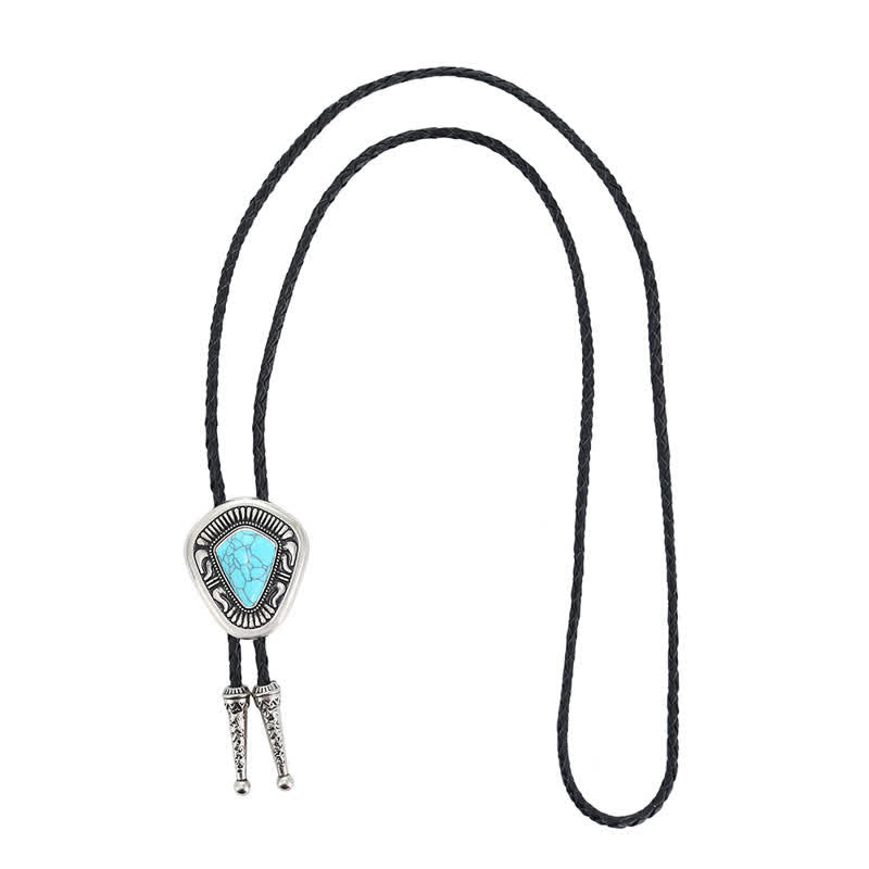 Cravatta Bolo speciale geometrica in pietra turchese blu agata