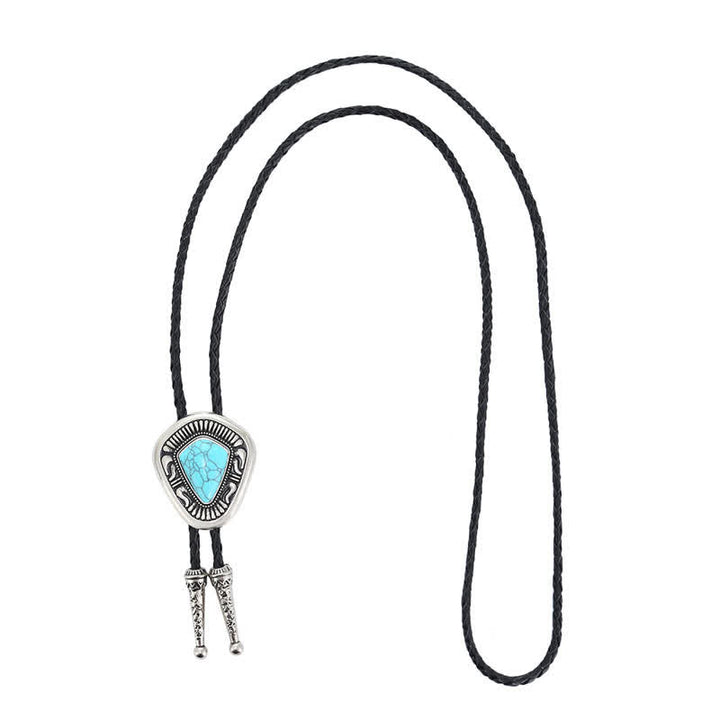 Cravatta Bolo speciale geometrica in pietra turchese blu agata