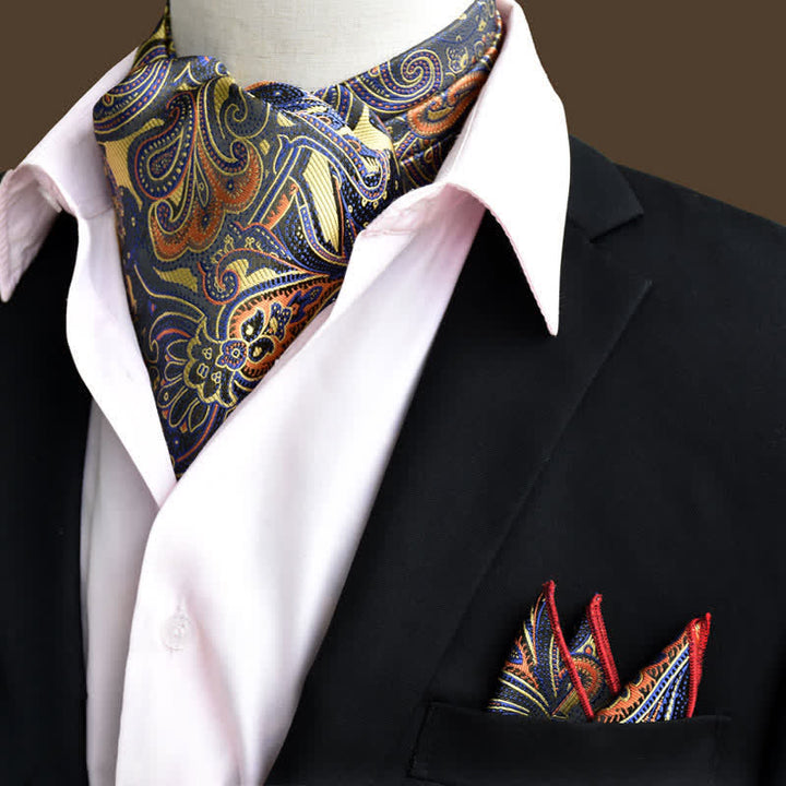 Set di 2 fazzoletti da taschino e cravatta con motivo Paisley floreale arancione e blu navy