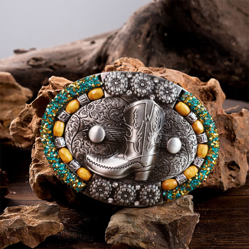 Cintura in pelle con fibbia per stivali con perline di legno e strass fai da te da uomo - Stivale - Senza cintura - image 0