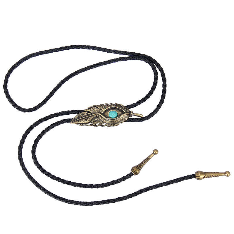 Cravatta Bolo a forma di piuma con intarsi in pietra turchese blu - image 1