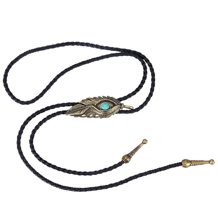 Cravatta Bolo a forma di piuma con intarsi in pietra turchese blu - image 1