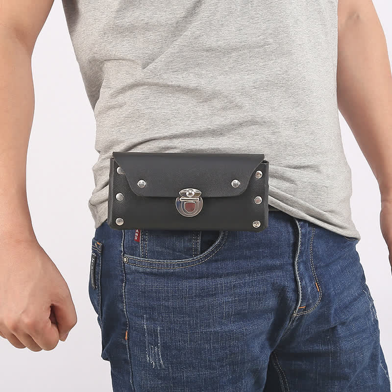 Borsa da cintura in pelle universale per telefono con bottone decorativo a rivetto - image 0