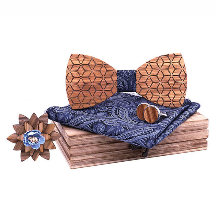 Set di 4 papillon in legno con intaglio geometrico da uomo