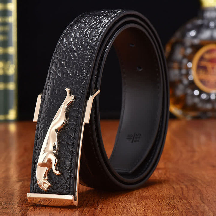 Cintura in pelle con fibbia leopardata di lusso da uomo