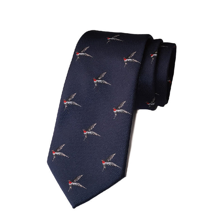Cravatta da uomo con rondine ricamata in tessuto blu navy