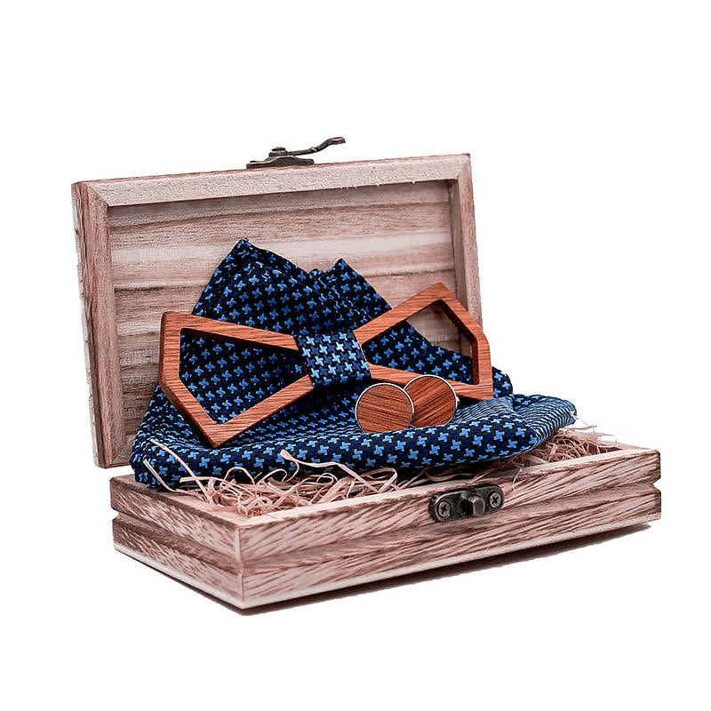 Set di 3 papillon in legno con design intagliato cavo da uomo - image 1