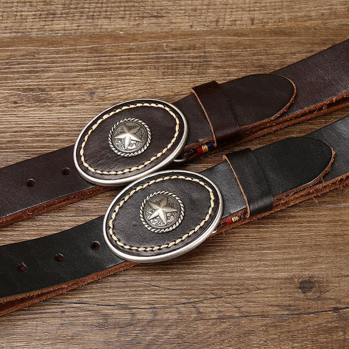 Cintura da uomo in pelle spessa con pentacolo Wild-West