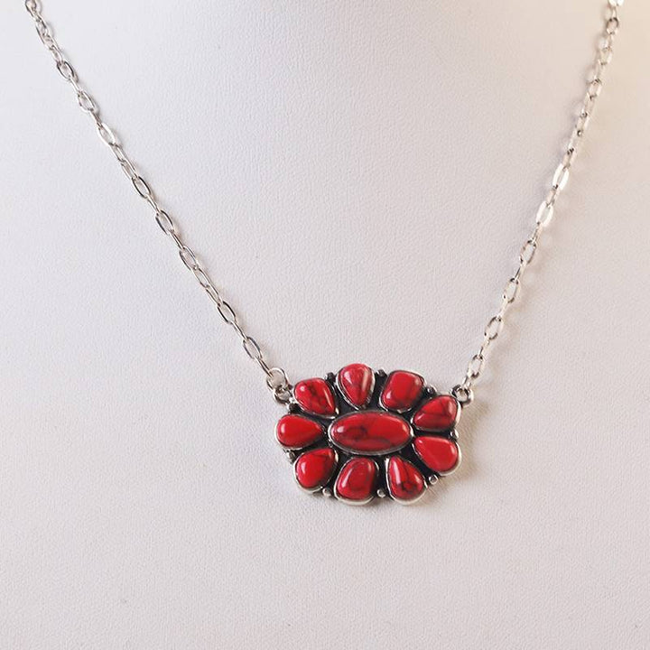 Collana da donna vintage boho con fiore turchese - Rosso - image 7