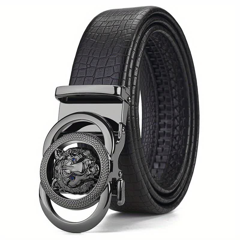 Cintura in pelle con fibbia a testa di leopardo con motivo a serpente da uomo - Nero - 46 - image 0