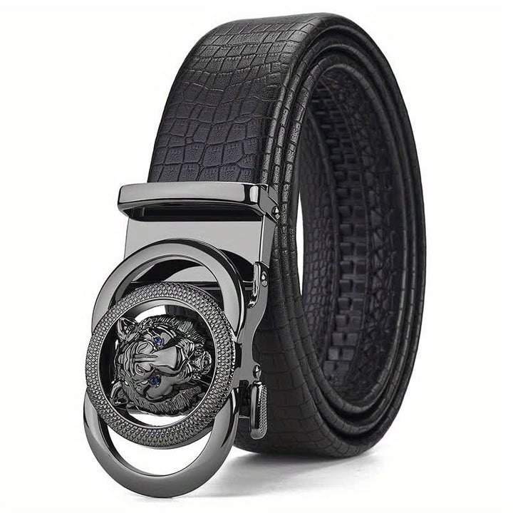 Cintura in pelle con fibbia a testa di leopardo con motivo a serpente da uomo - Nero - 46 - image 0