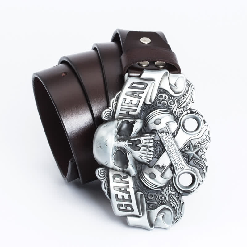 Cintura in pelle punk con testa di teschio elegante da uomo