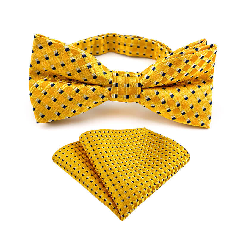 Set da 2 pezzi da uomo con papillon e fazzoletto da taschino a righe a quadri - Giallo - image 3