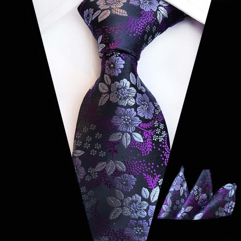 Set di 2 cravatte floreali con fiori di prugna da uomo
