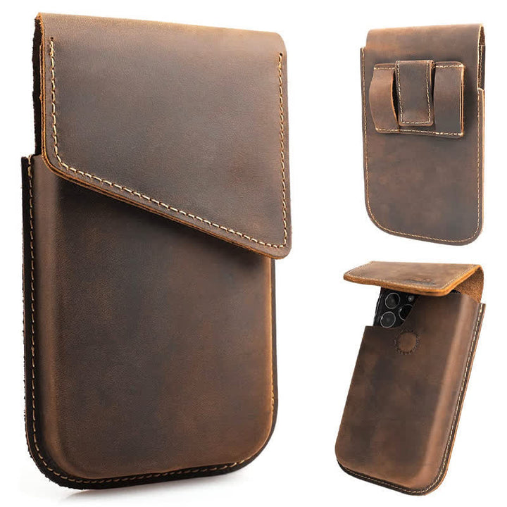 Custodia per cellulare Flip con cinturino in vera pelle magnetica