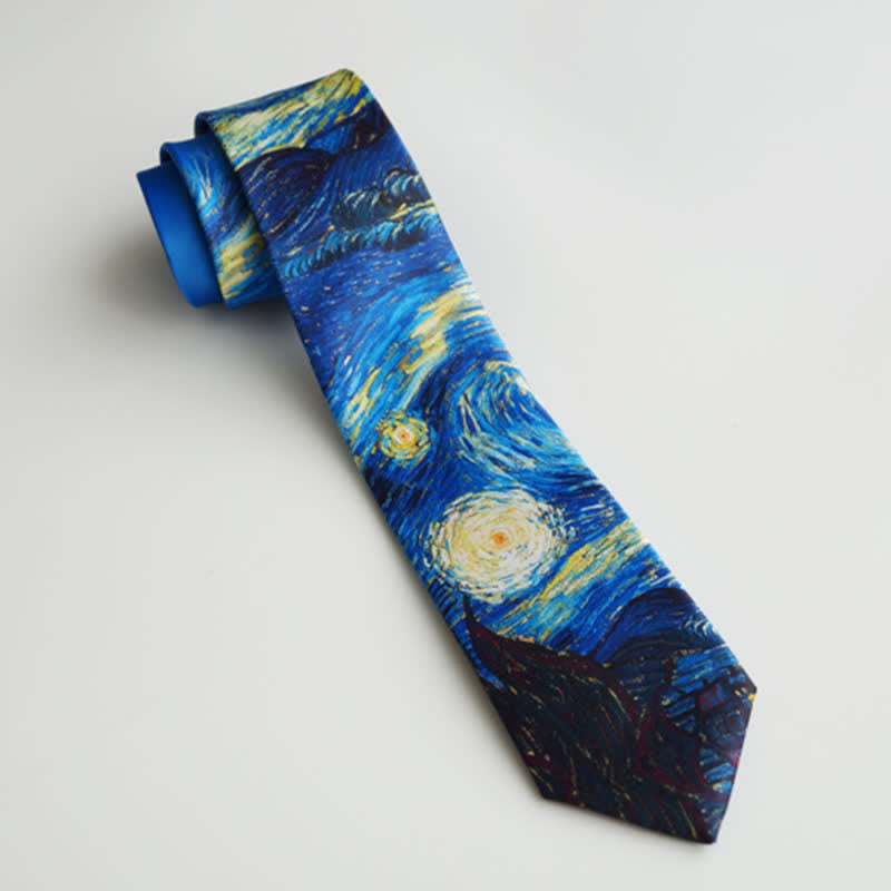 Cravatta da uomo con motivo notte stellata dipinto blu