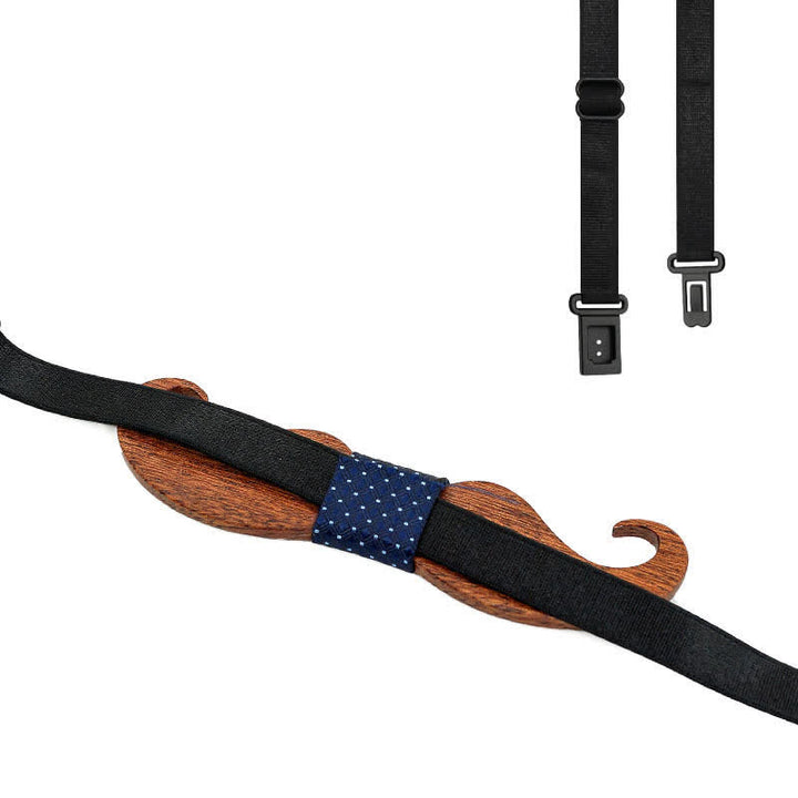 Set di 3 papillon in legno con baffi da uomo