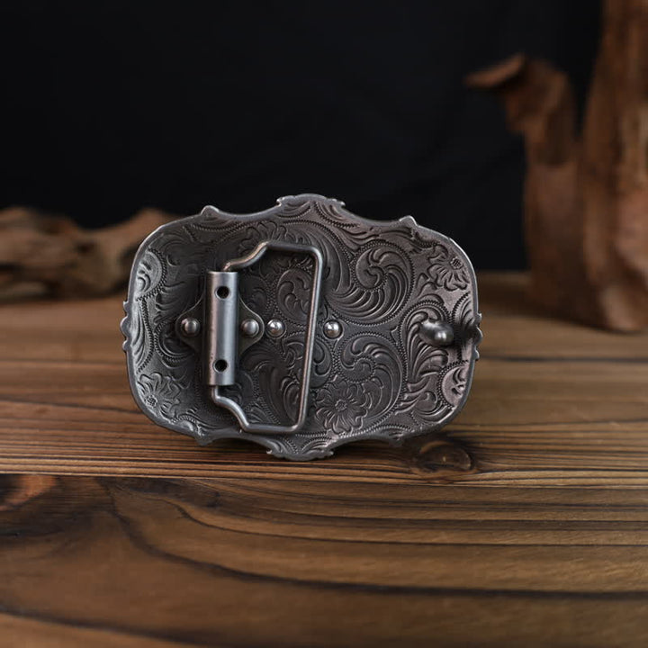 Cintura in pelle con fibbia quadrata a forma di toro Longhorn in argento fai da te da uomo