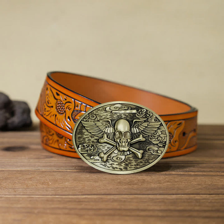 Cintura in pelle con fibbia porta birra creativa fai da te a forma di teschio e angelo da uomo
