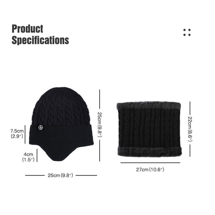 2 pezzi di berretto lavorato a maglia con sciarpa per protezione orecchie da uomo