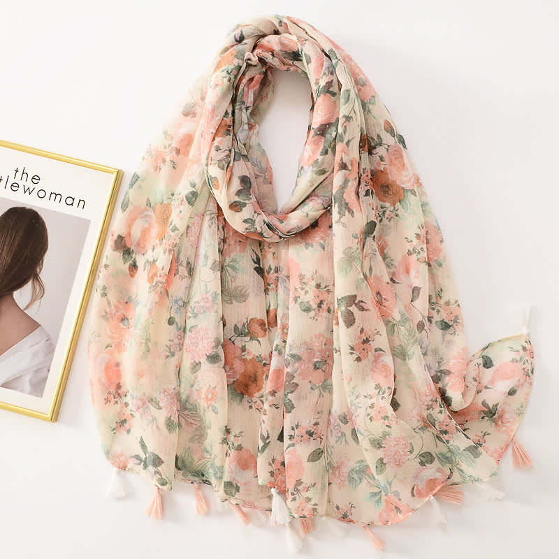 Sciarpa sottile con nappe floreali a farfalla da donna