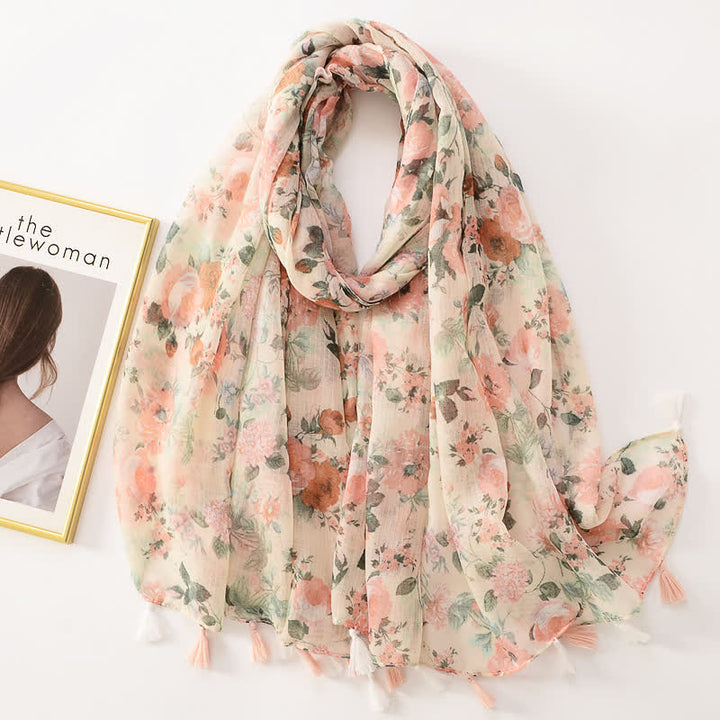 Sciarpa sottile con nappe floreali a farfalla da donna