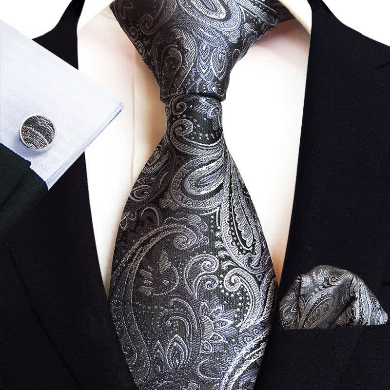 Set di 3 cravatte da uomo con motivo floreale Paisley grigio - Grigio - image 0