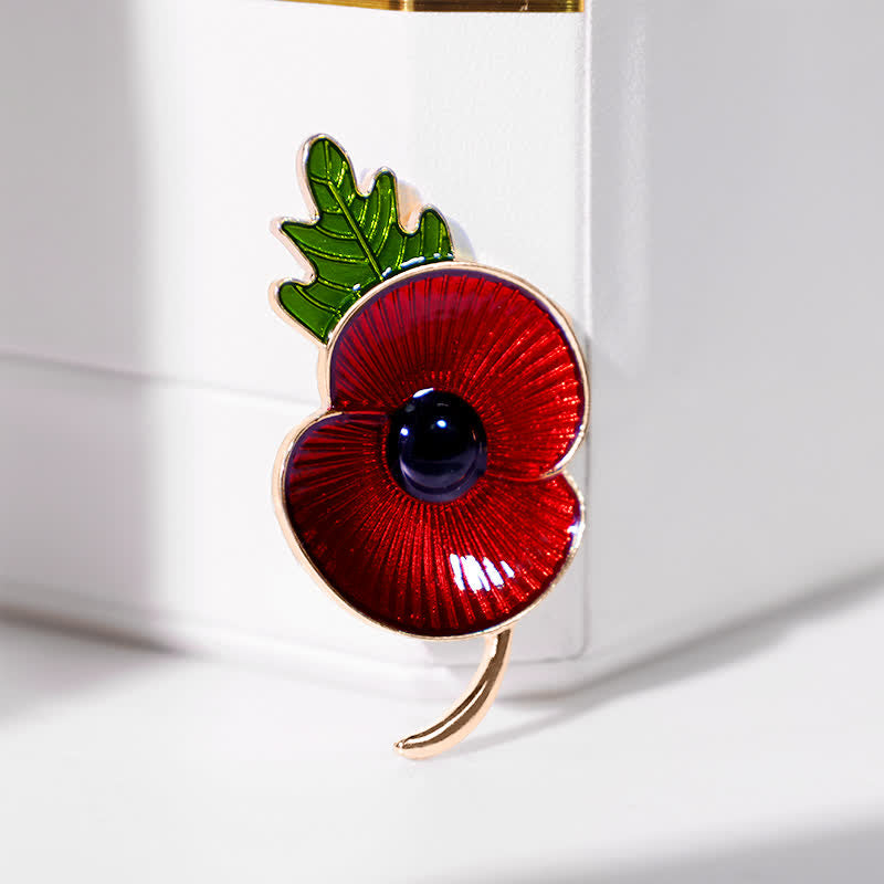 Spilla unisex commemorativa a forma di foglia di papavero rosso