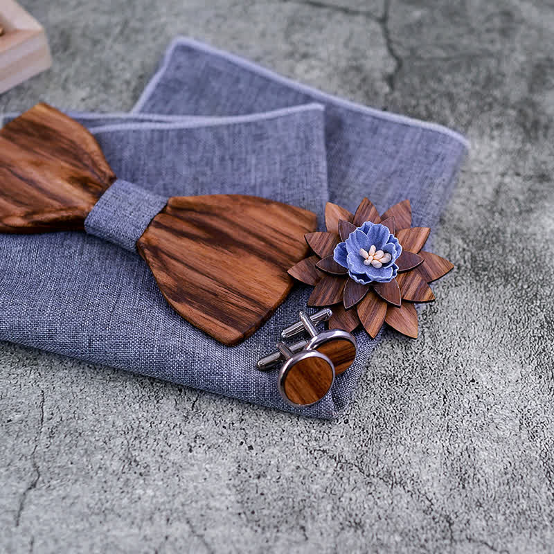 Set di 4 papillon in legno concavo formale da uomo