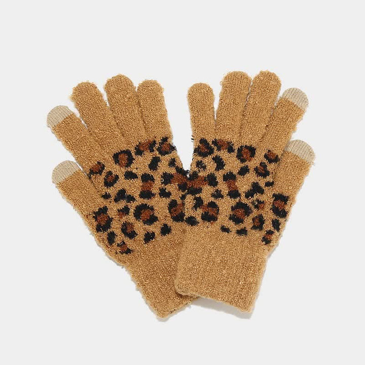 Set di 3 cappelli, sciarpe e guanti con stampa leopardata da donna