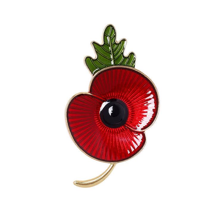 Spilla unisex commemorativa a forma di foglia di papavero rosso