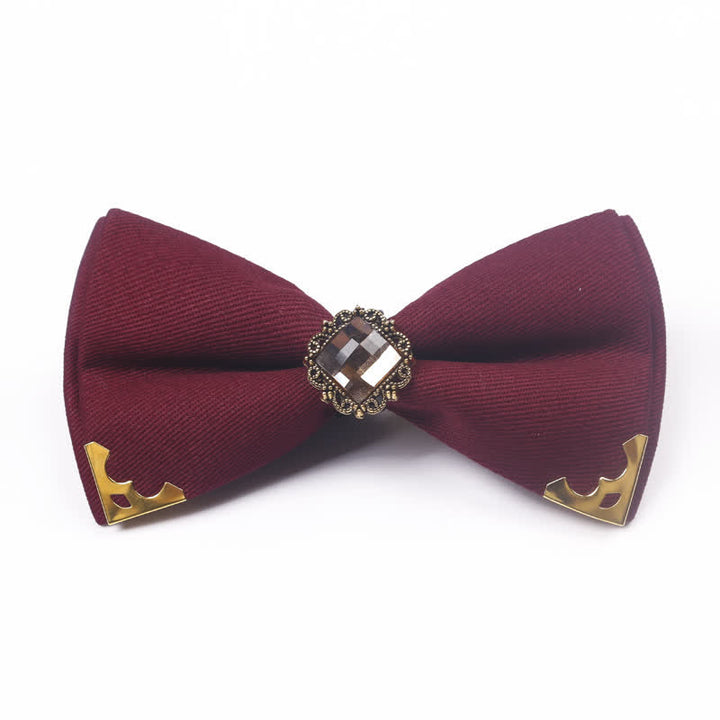 Papillon da uomo in cotone con bordo dorato e gemma
