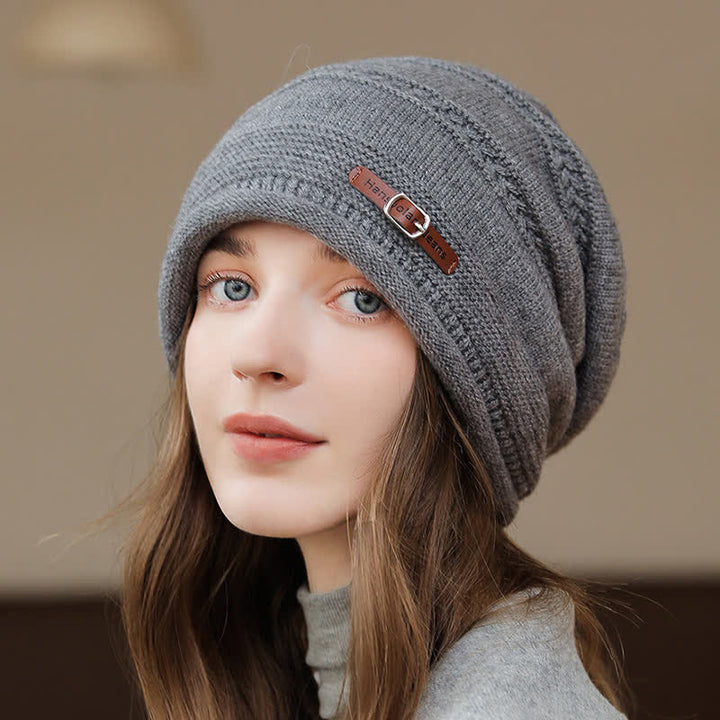 Cappello invernale da donna ripiegabile in pile lavorato a maglia