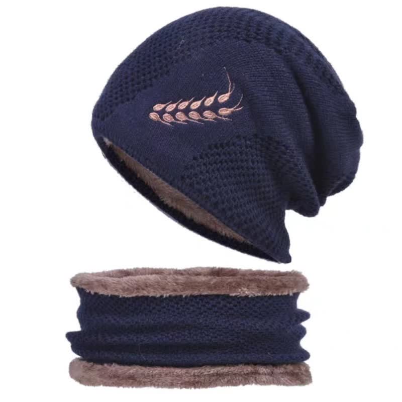 Set di 2 cappelli e scaldacollo con ricamo a forma di grano