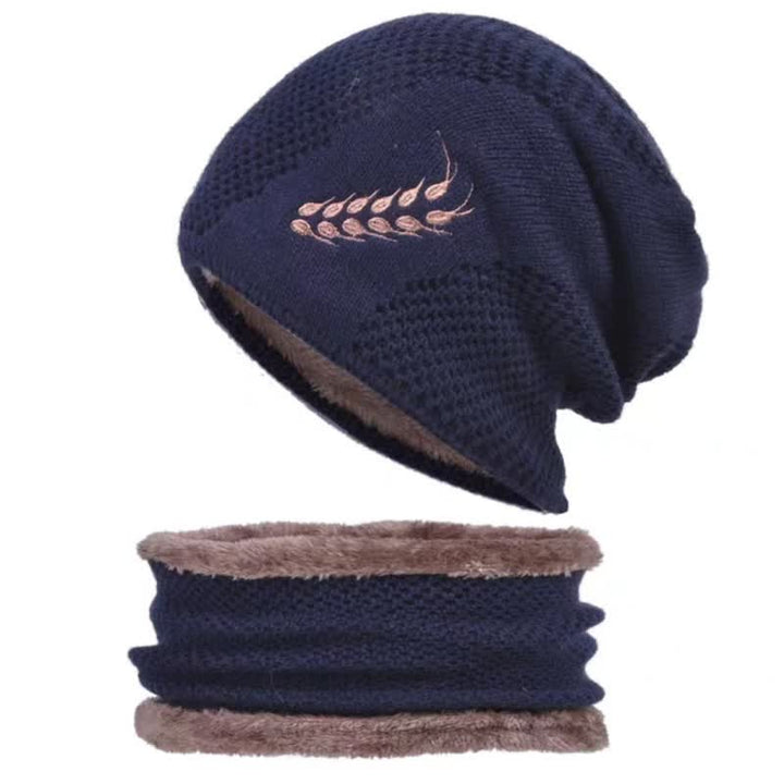 Set di 2 cappelli e scaldacollo con ricamo a forma di grano