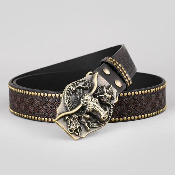 Cintura da uomo in pelle di toro Longhorn Western Vintage