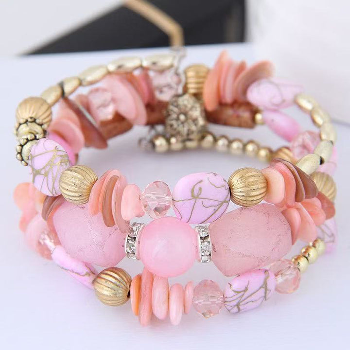 Bracciale vintage bohémien multistrato con perline di turchese, agata e cristallo. - Rosa chiaro - image 5