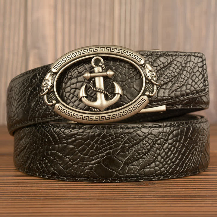 Cintura da uomo in pelle goffrata con ancora nautica e coccodrillo - Argento e nero - Artiglio di coccodrillo - 44 - image 19