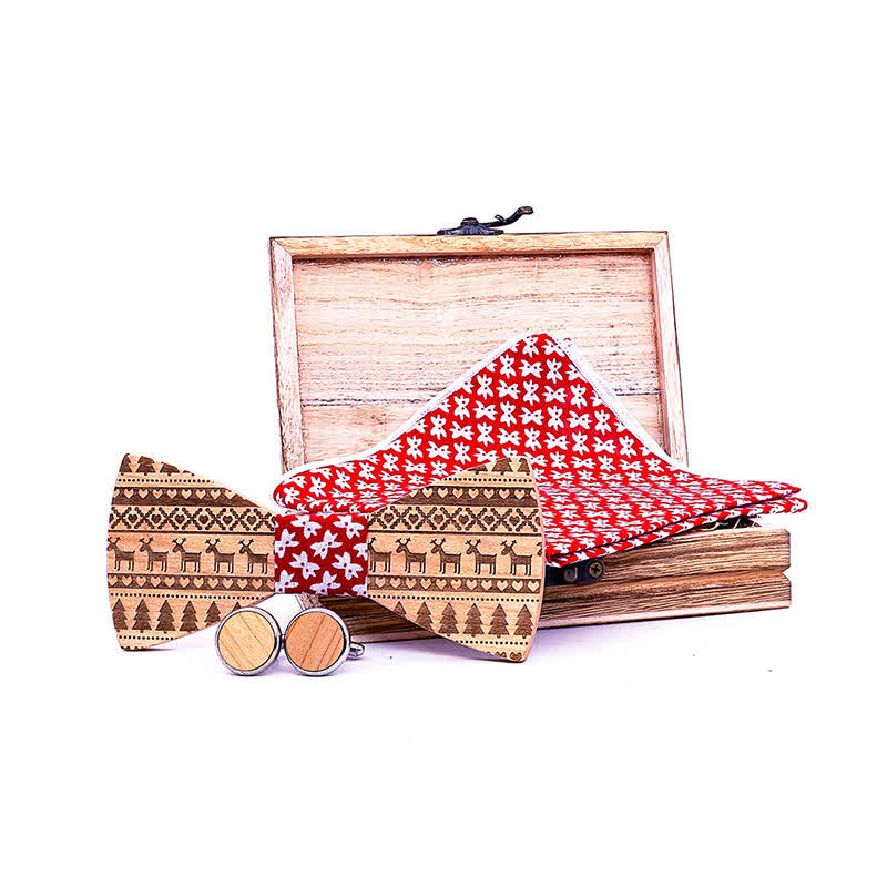 Set di 3 papillon in legno con motivo natalizio da uomo