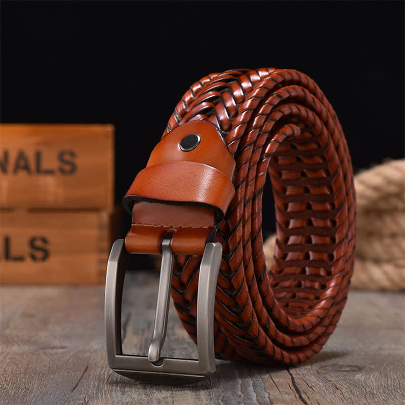 Cintura in pelle intrecciata a mano casual da uomo