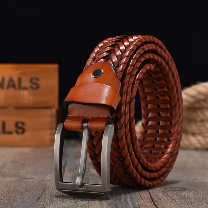 Cintura in pelle intrecciata a mano casual da uomo